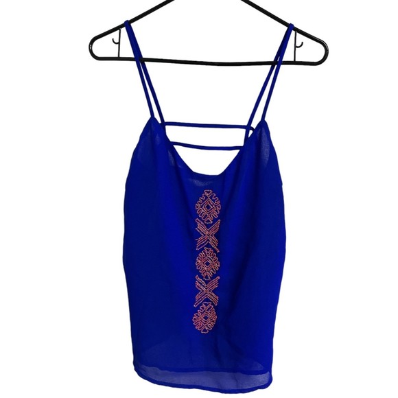 Charlotte Russe Beaded Blouse Size M Sleeveless Royal Blue Cutout Back - Picture 6 of 6